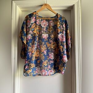 Blue & Pink Floral Women’s Chiffon Kimono